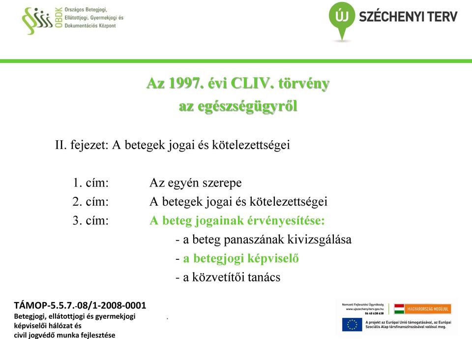 kötelezettségei 3 cím: A beteg jogainak érvényesítése: - a beteg