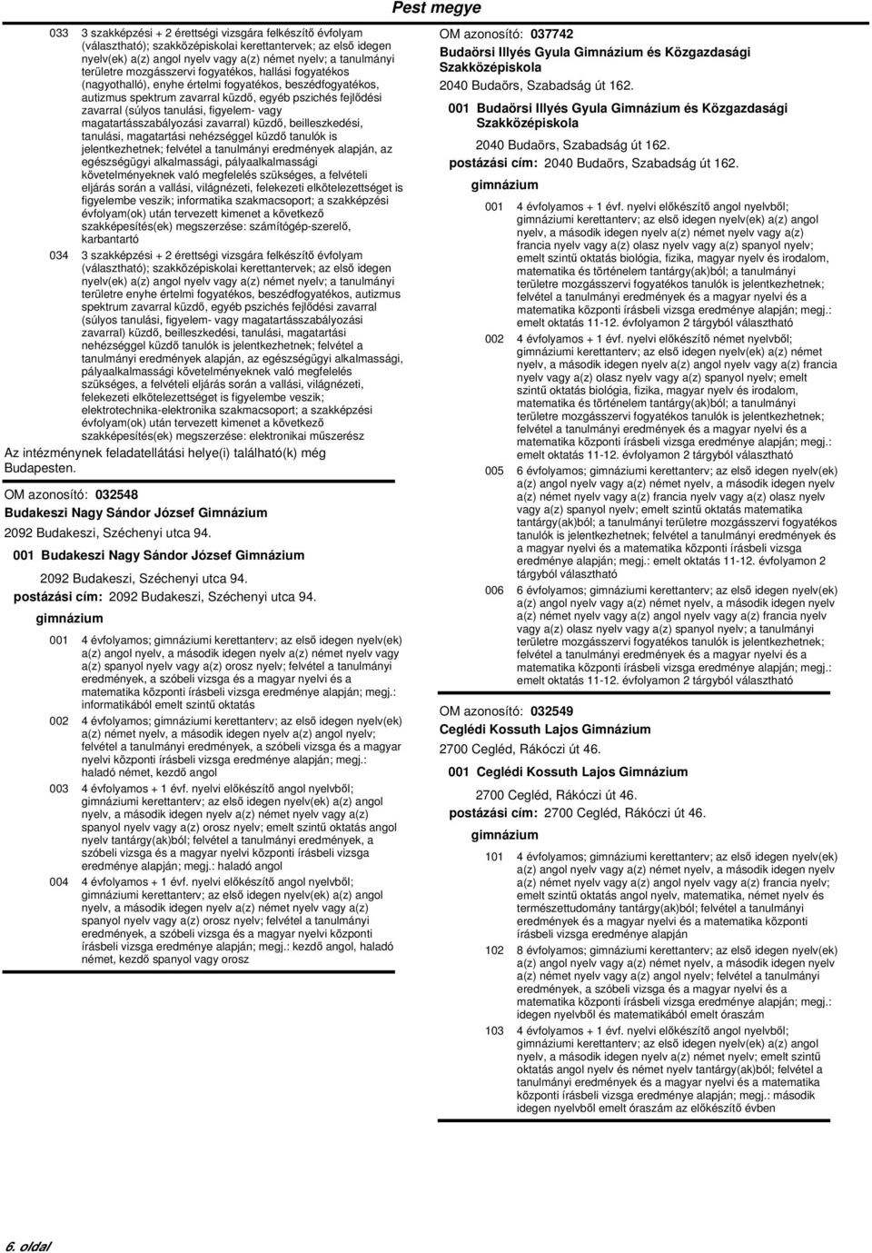 követelményeknek való megfelelés szükséges, a felvételi eljárás során a vallási, világnézeti, felekezeti elkötelezettséget is figyelembe veszik; informatika szakmacsoport; a szakképzési