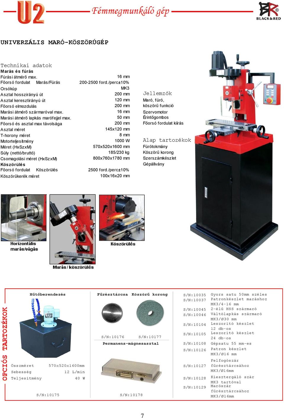 /perc±10% MK3 200 mm 120 mm 200 mm 16 mm 50 mm 200 mm 145x120 mm 8 mm 1000 W 570x520x1600 mm 185/230 kg 800x760x1780 mm Jellemzők Maró, fúró, köszörű f unkció Szervomotor Érintőgombos Főorsó f