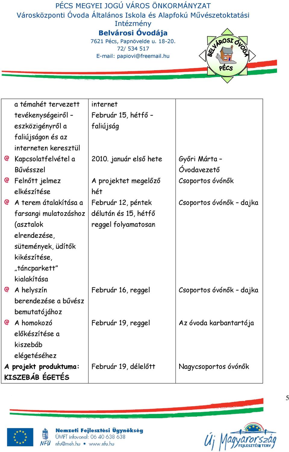 A projekt produktuma: KISZEBÁB ÉGETÉS internet Február 15, hétfő faliújság 2010.