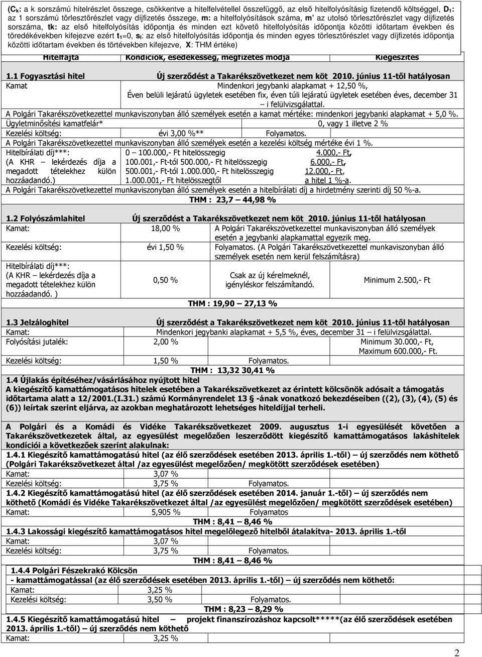 töredékévekben kifejezve ezért t 1=0, s I: az első hitelfolyósítás időpontja és minden egyes törlesztőrészlet vagy díjfizetés időpontja közötti 2013.