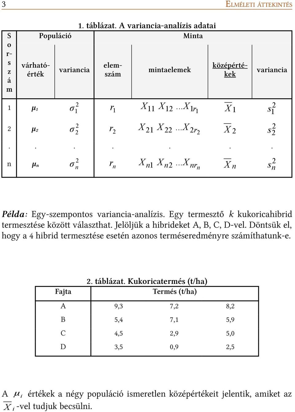 Egy termesztő k kukoricahibrid termesztése közöt választhat. Jelöljük a hibrideket A, B, C, D-vel. Döntsük el, hogy a 4 hibrid termesztése esetén azonos terméseredményre számíthatunk-e.