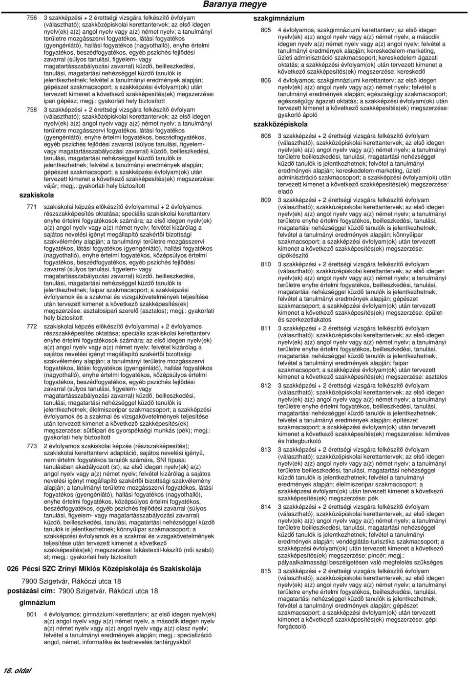 : gyakorlati hely biztosított 758 3 szakképzési + 2 érettségi vizsgára felkészítő évfolyam területre mozgásszervi fogyatékos, látási fogyatékos (gyengénlátó), enyhe értelmi fogyatékos,