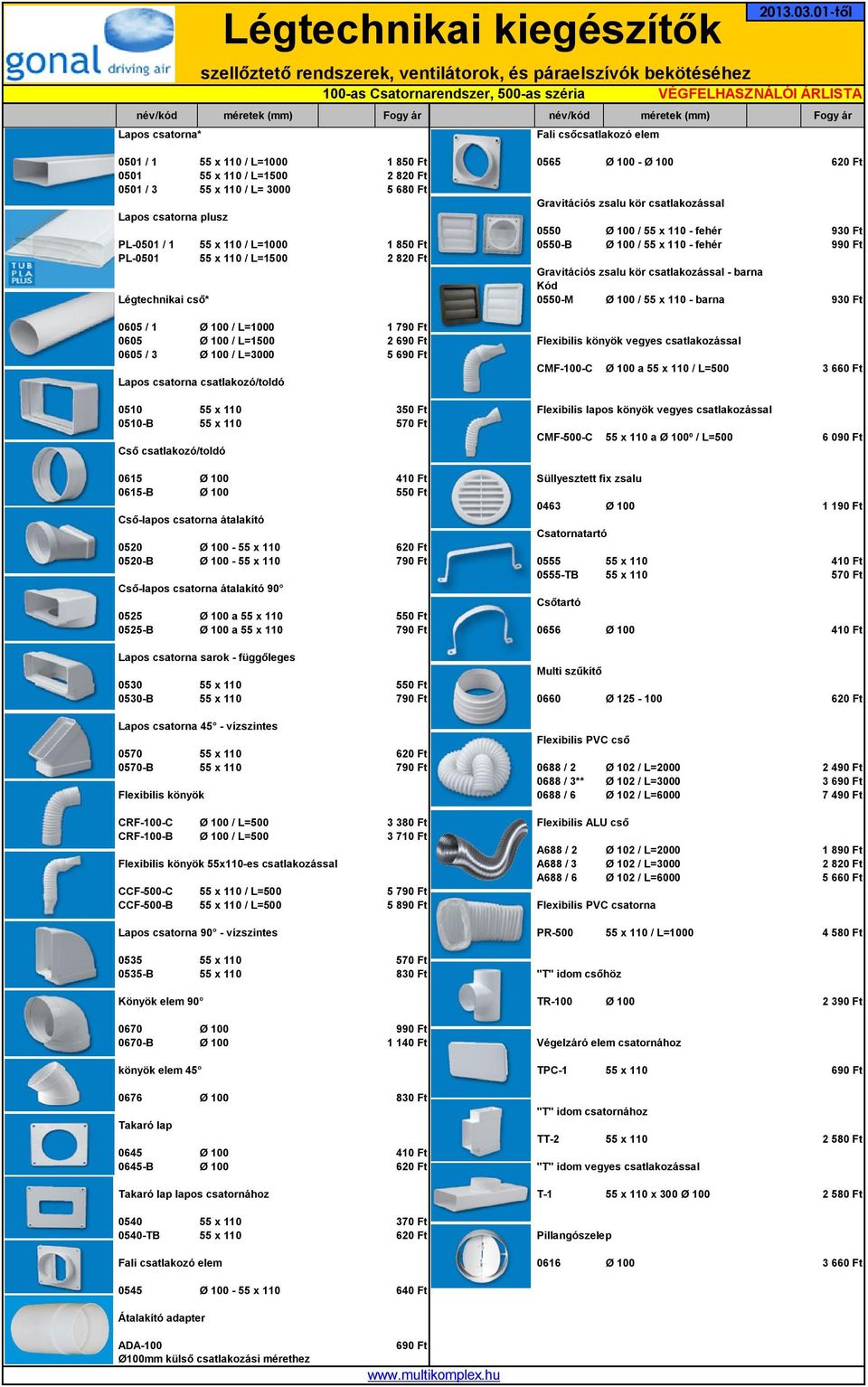 PL-0501 55 x 110 / L=1500 2 820 Ft Gravitációs zsalu kör csatlakozással - barna Kód Légtechnikai cső* 0550-M Ø 100 / 55 x 110 - barna 930 Ft 0605 / 1 Ø 100 / L=1000 1 790 Ft 0605 Ø 100 / L=1500 2 690