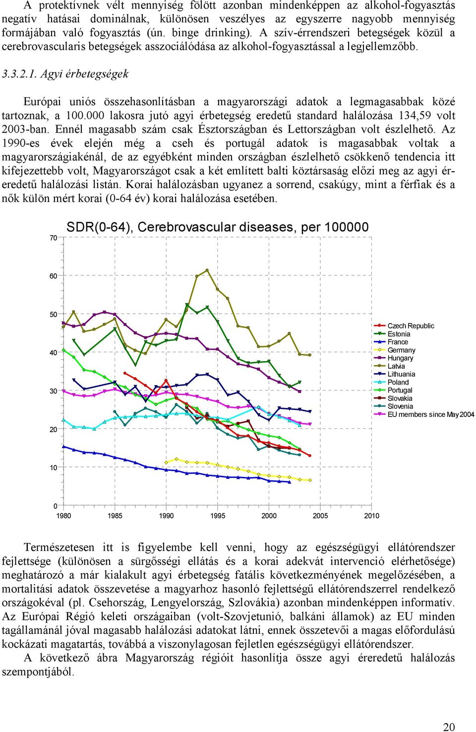 Agyi érbetegségek Európai uniós összehasonlításban a magyarországi adatok a legmagasabbak közé tartoznak, a 100.000 lakosra jutó agyi érbetegség eredetű standard halálozása 134,59 volt 2003-ban.