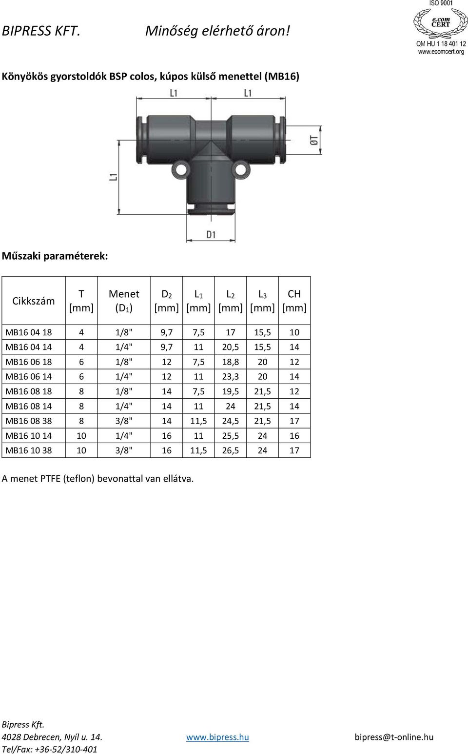 MB16 08 18 8 1/8" 14 7,5 19,5 21,5 12 MB16 08 14 8 1/4" 14 11 24 21,5 14 MB16 08 38 8 3/8" 14 11,5 24,5 21,5 17