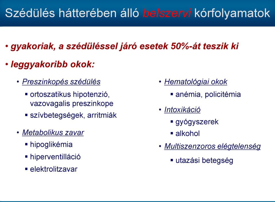 szívbetegségek, arritmiák Metabolikus zavar hipoglikémia hiperventilláció elektrolitzavar