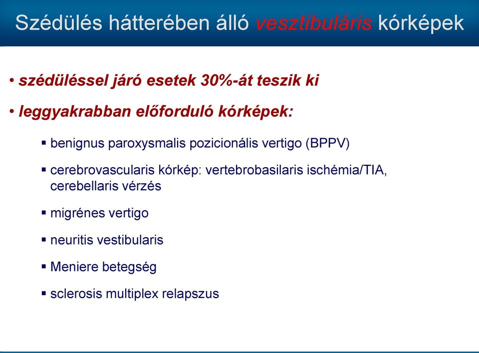 vertigo (BPPV) cerebrovascularis kórkép: vertebrobasilaris ischémia/tia,