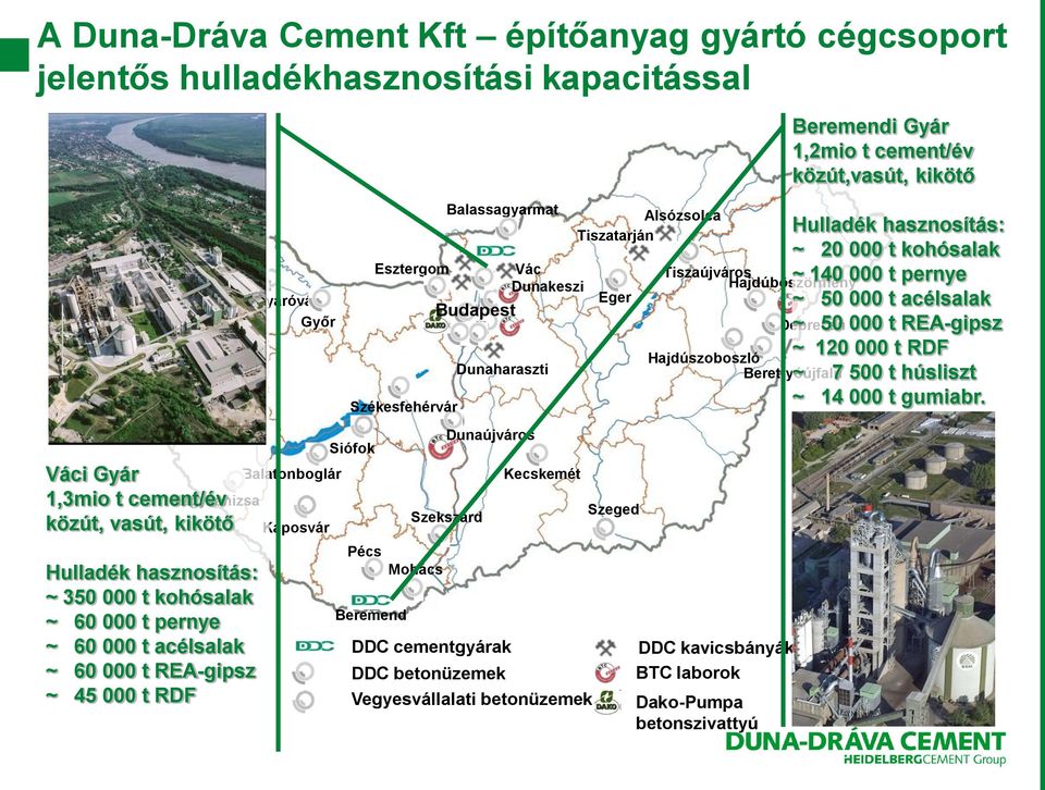 Balassagyarmat Budapest Dunaújváros Szekszárd Dunaharaszti DDC cementgyárak DDC betonüzemek Vác Dunakeszi Kecskemét Vegyesvállalati betonüzemek Alsózsolca Tiszatarján Eger Szeged Tiszaújváros