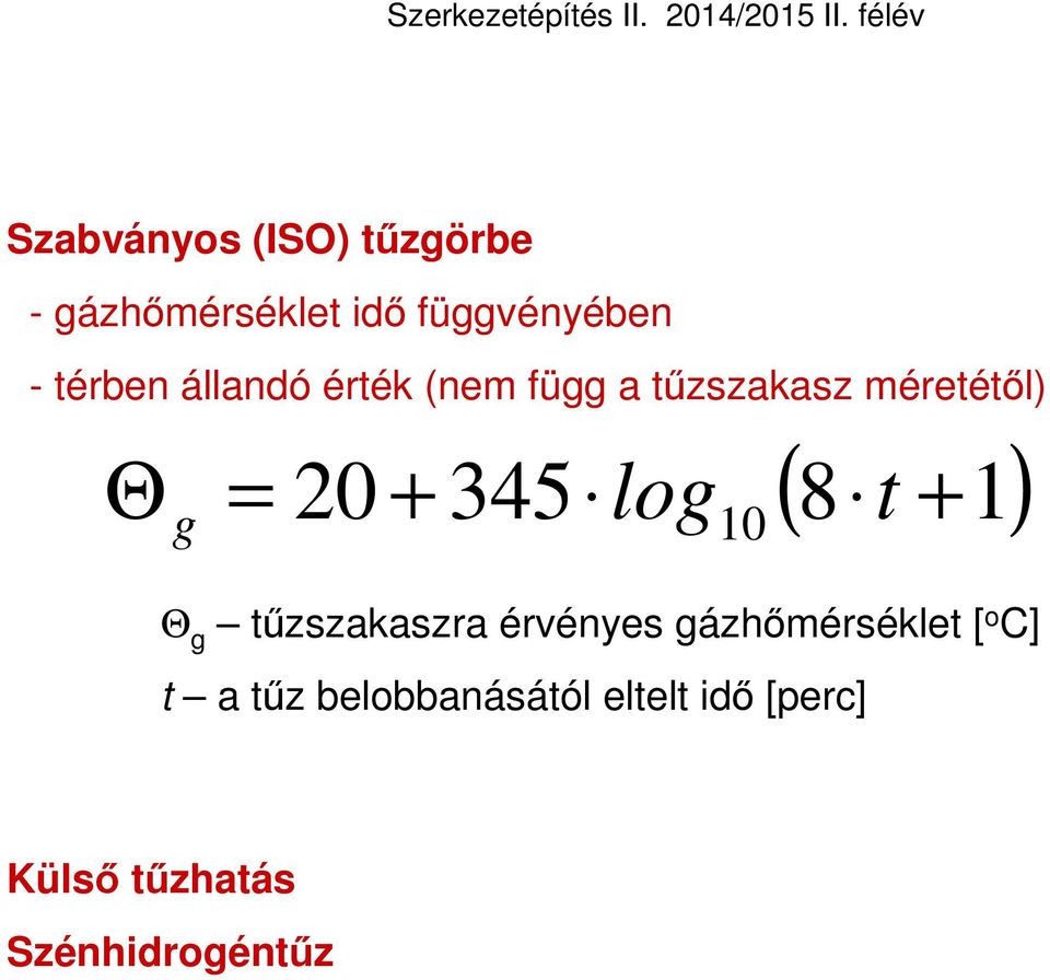 + 345log + 10 Θ g tűzszakaszra érvénes gázhőmérséklet [ o C] t a