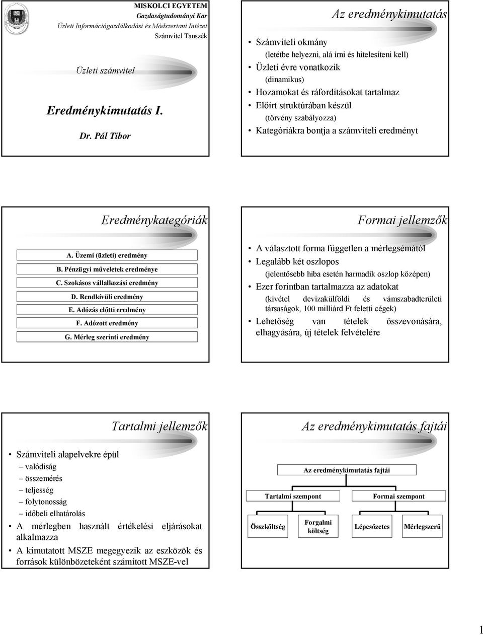 Az eredménykimutatás. Eredménykimutatás I. Eredménykategóriák. Formai  jellemzők. Tartalmi jellemzők. Az eredménykimutatás fajtái. - PDF Ingyenes  letöltés