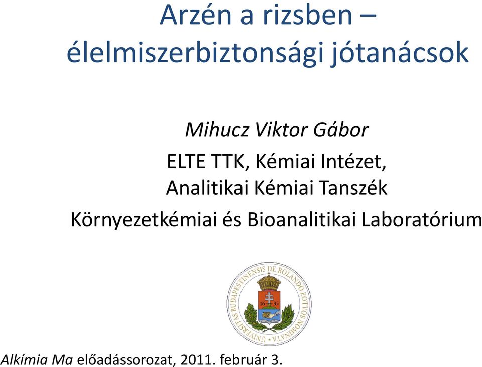 Analitikai Kémiai Tanszék Környezetkémiai és