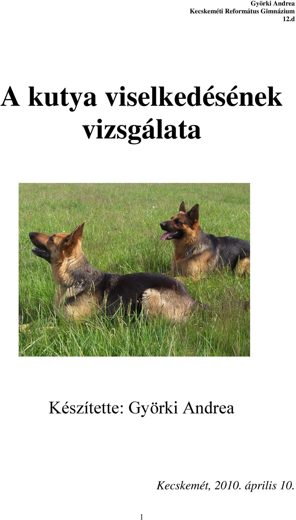 A kutya viselkedésének vizsgálata - PDF Ingyenes letöltés