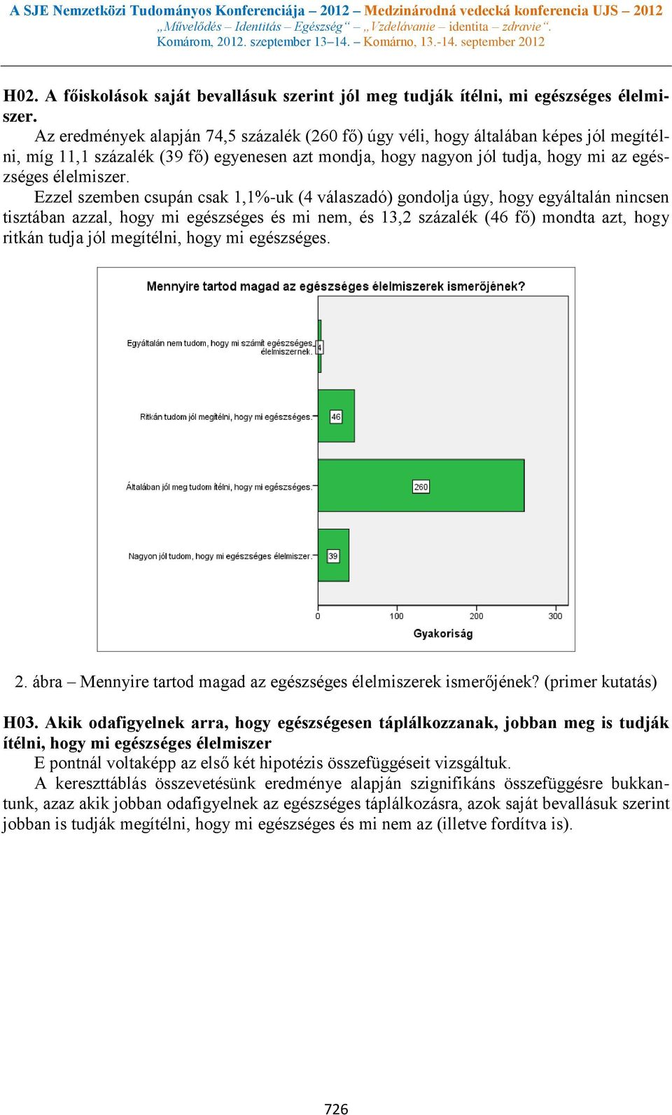 Ezzel szemben csupán csak 1,1%-uk (4 válaszadó) gondolja úgy, hogy egyáltalán nincsen tisztában azzal, hogy mi egészséges és mi nem, és 13,2 százalék (46 fő) mondta azt, hogy ritkán tudja jól