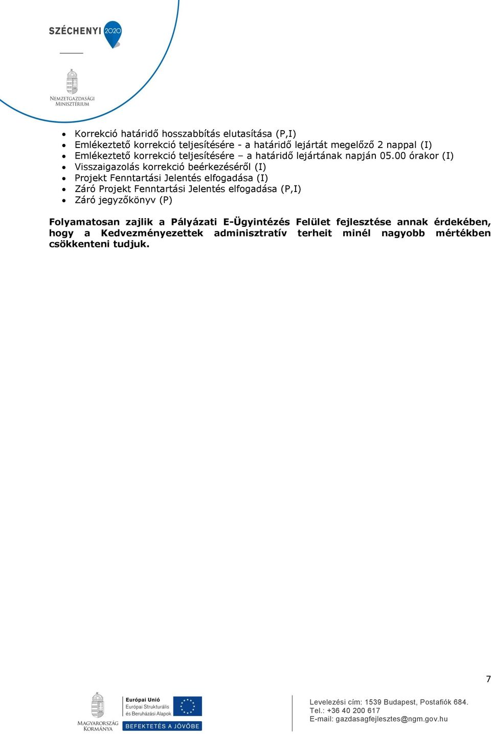 00 órakor (I) Visszaigazolás korrekció beérkezéséről (I) Projekt Fenntartási Jelentés elfogadása (I) Záró Projekt Fenntartási Jelentés