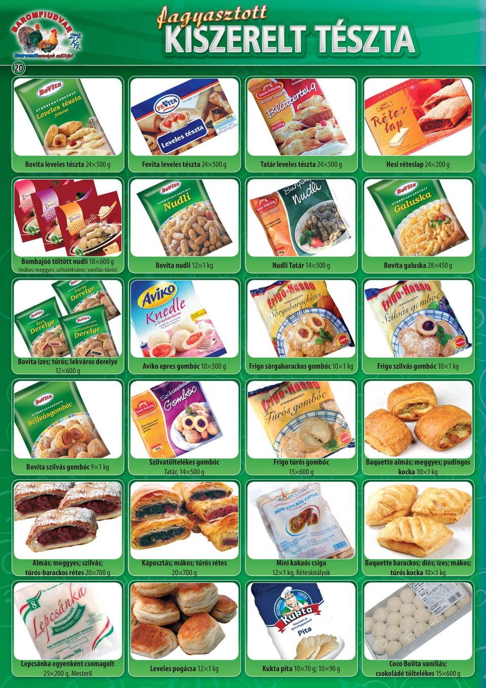 1 kg Bovita szilvás gombóc 9 1 kg Szilvatöltelékes gombóc Tatár, 14 500 g Frigo túrós gombóc 15 600 g Baquette almás; meggyes; pudingos kocka 10 1 kg Almás; meggyes; szilvás; túrós-barackos rétes 20