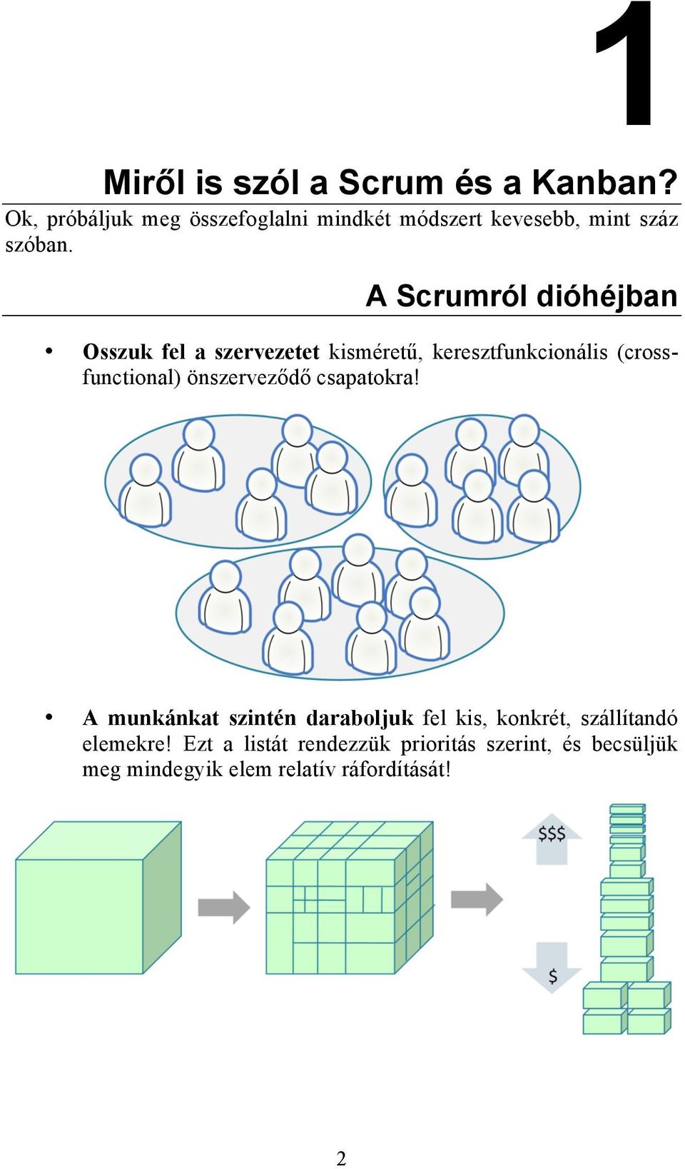 A Scrumról dióhéjban Osszuk fel a szervezetet kisméret#, keresztfunkcionális (crossfunctional)