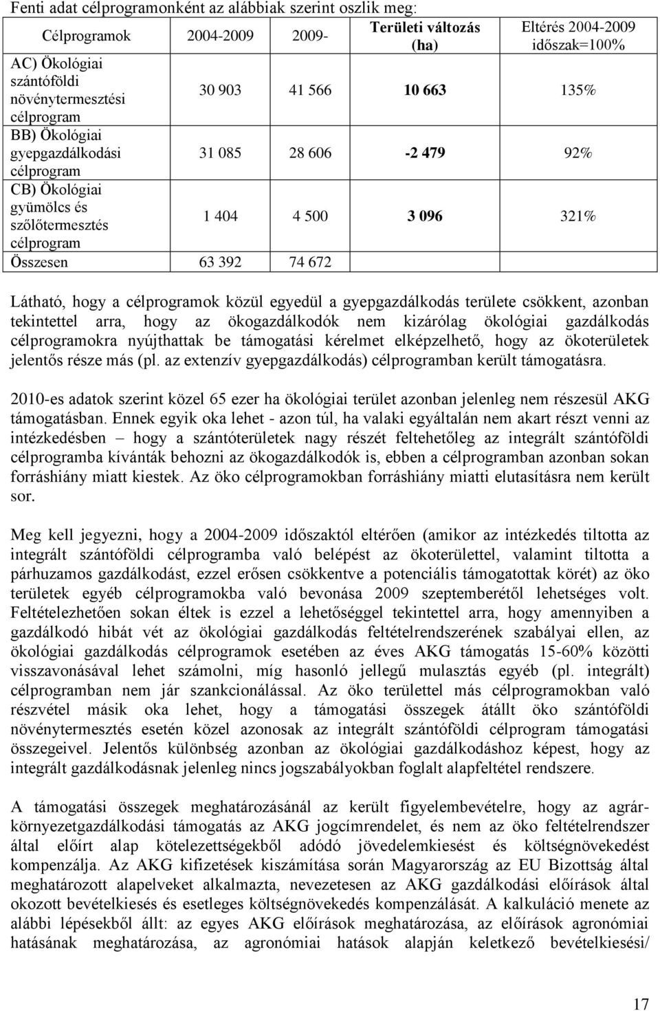 hogy a célprogramok közül egyedül a gyepgazdálkodás területe csökkent, azonban tekintettel arra, hogy az ökogazdálkodók nem kizárólag ökológiai gazdálkodás célprogramokra nyújthattak be támogatási