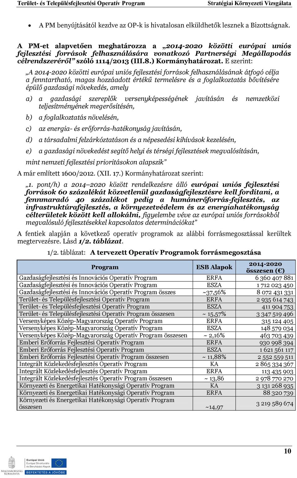E szerint: A 2014-2020 közötti európai uniós fejlesztési források felhasználásának átfogó célja a fenntartható, magas hozzáadott értékű termelésre és a foglalkoztatás bővítésére épülő gazdasági
