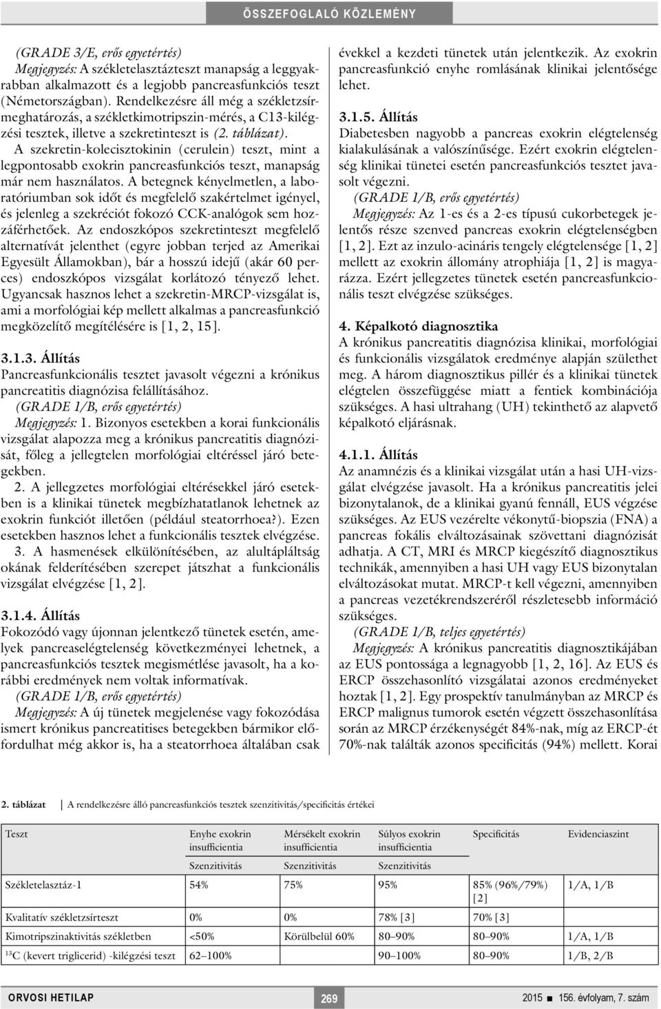 A szekretin-kolecisztokinin (cerulein) teszt, mint a legpontosabb exokrin pancreasfunkciós teszt, manapság már nem használatos.