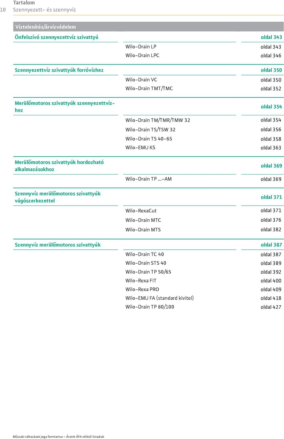 vágószerkezettel oldal 354 Wilo-Drain TM/TMR/TMW 32 oldal 354 Wilo-Drain TS/TSW 32 oldal 356 Wilo-Drain TS 40-65 oldal 358 Wilo-EMU KS oldal 363 oldal 369 Wilo-Drain TP.