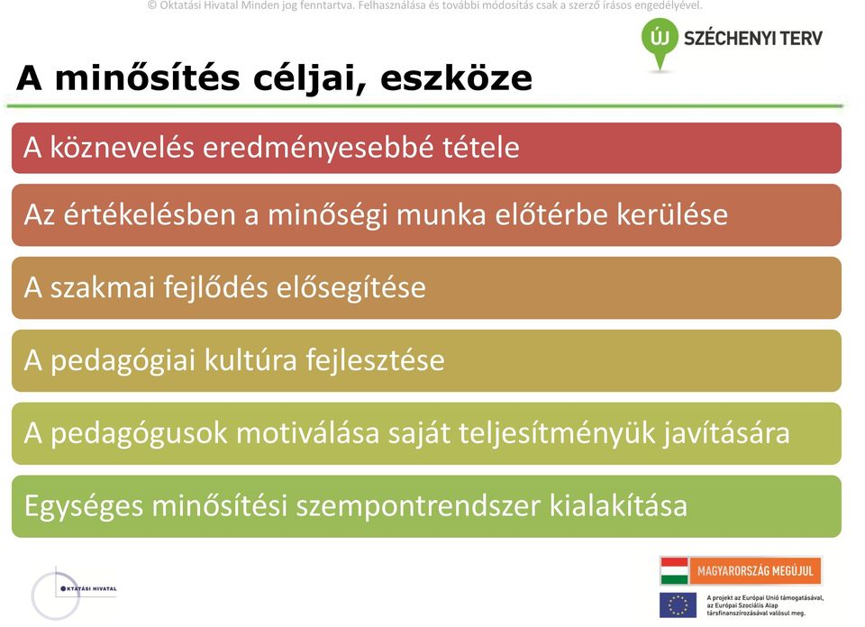 elősegítése A pedagógiai kultúra fejlesztése A pedagógusok motiválása