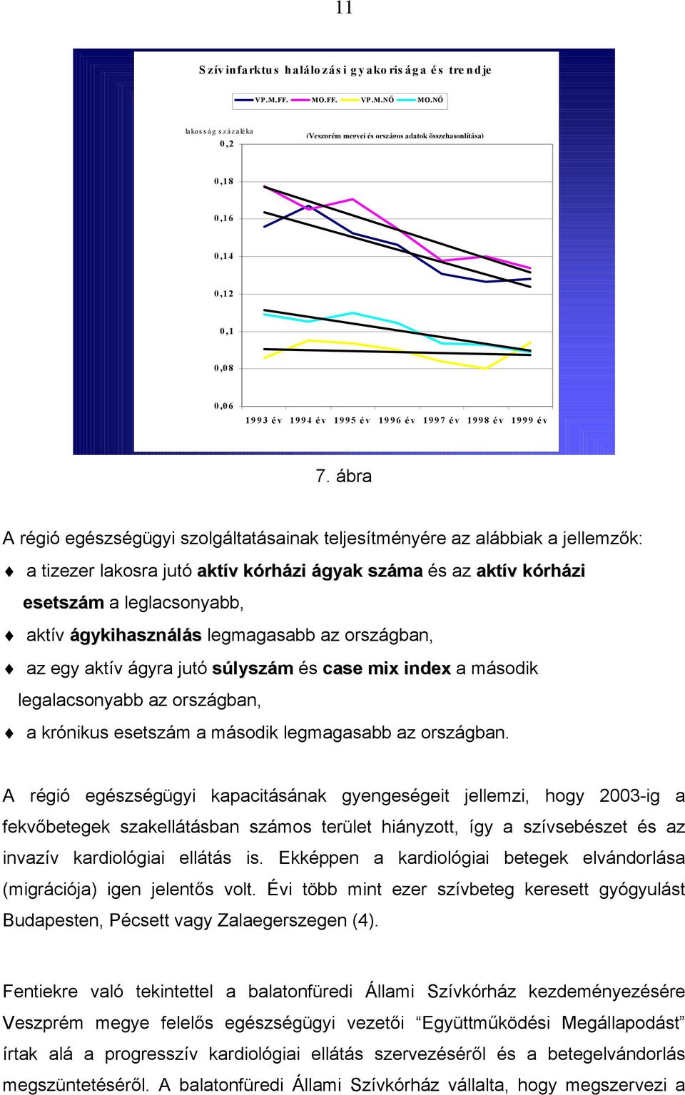 ábra A régió egészségügyi szolgáltatásainak teljesítményére az alábbiak a jellemzők: a tizezer lakosra jutó aktív kórházi ágyak száma és az aktív kórházi esetszám a leglacsonyabb, aktív