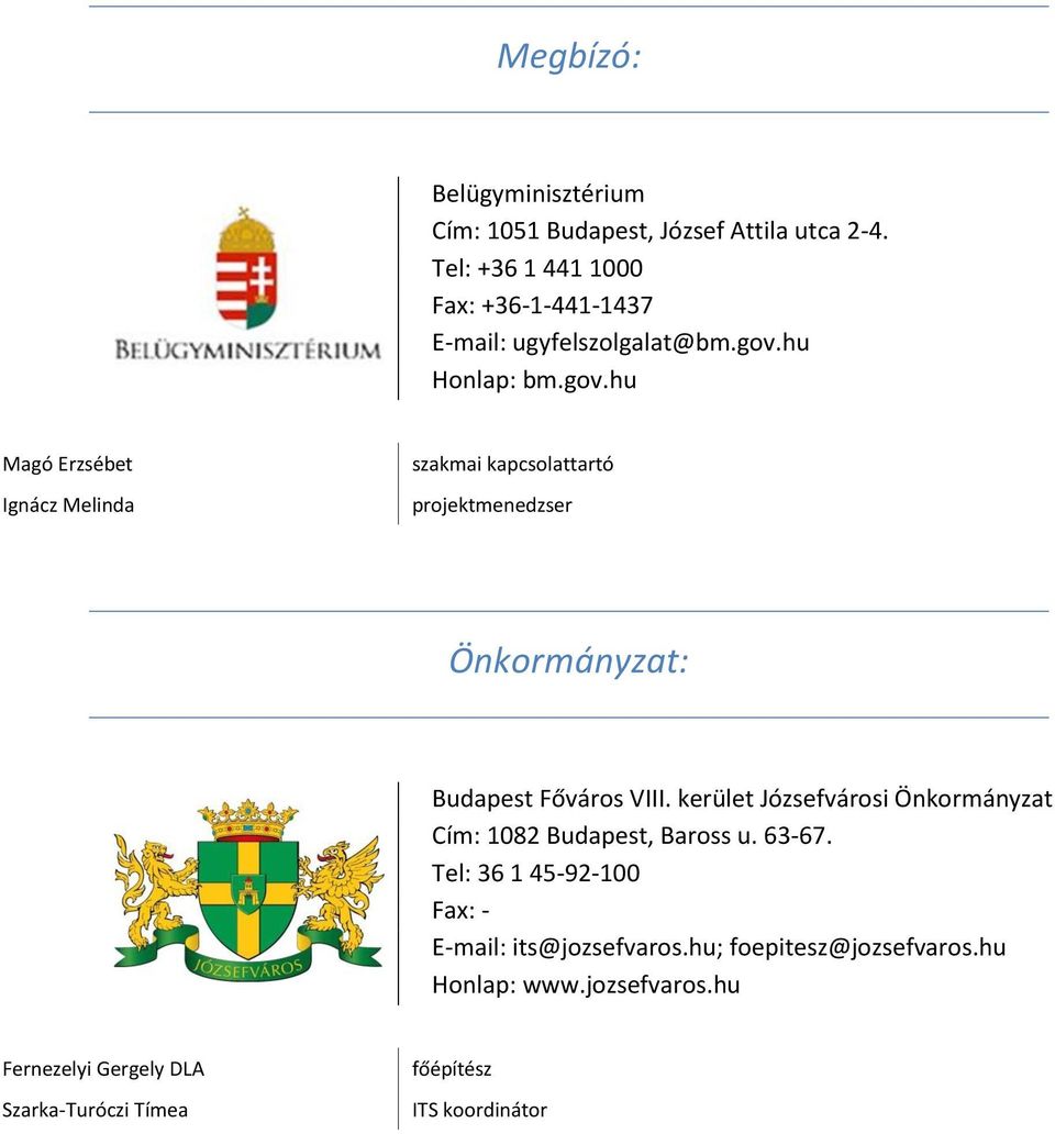 hu Honlap: bm.gov.hu Magó Erzsébet Ignácz Melinda szakmai kapcsolattartó projektmenedzser Önkormányzat: Budapest Főváros VIII.