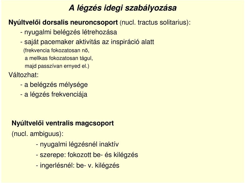 fokozatosan nı, a mellkas fokozatosan tágul, majd passzívan ernyed el.