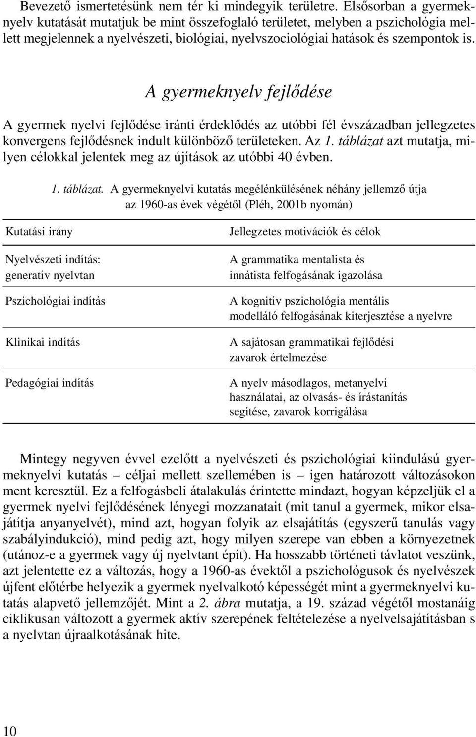 A gyermeknyelv fejlôdése A gyermek nyelvi fejlôdése iránti érdeklôdés az utóbbi fél évszázadban jellegzetes konvergens fejlôdésnek indult különbözô területeken. Az 1.