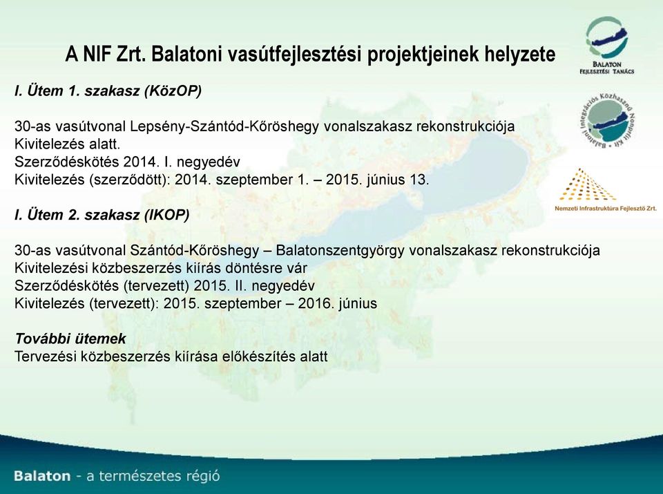 negyedév Kivitelezés (szerződött): 2014. szeptember 1. 2015. június 13. I. Ütem 2.