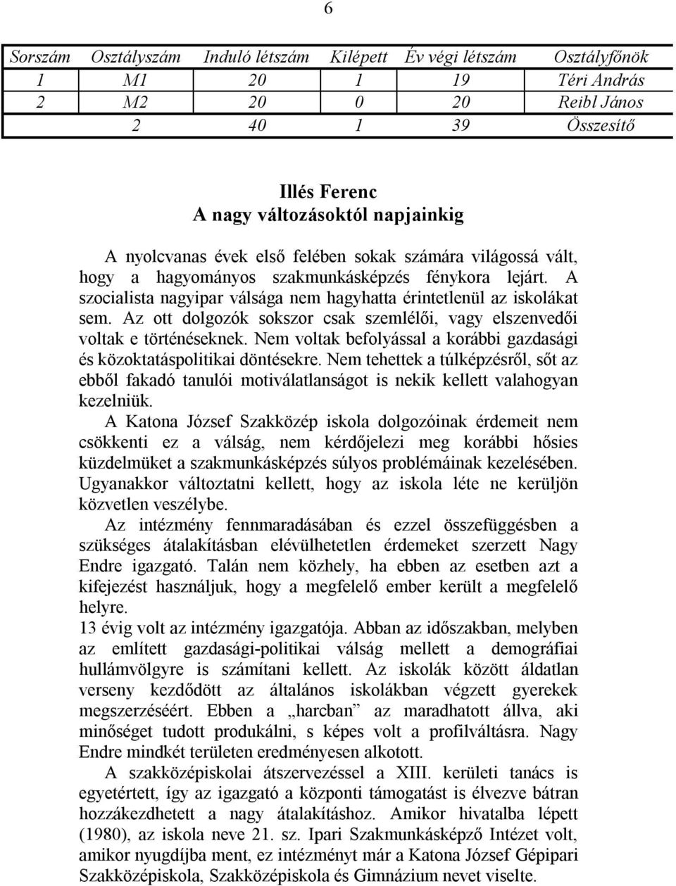 Az ott dolgozók sokszor csak szemlélői, vagy elszenvedői voltak e történéseknek. Nem voltak befolyással a korábbi gazdasági és közoktatáspolitikai döntésekre.