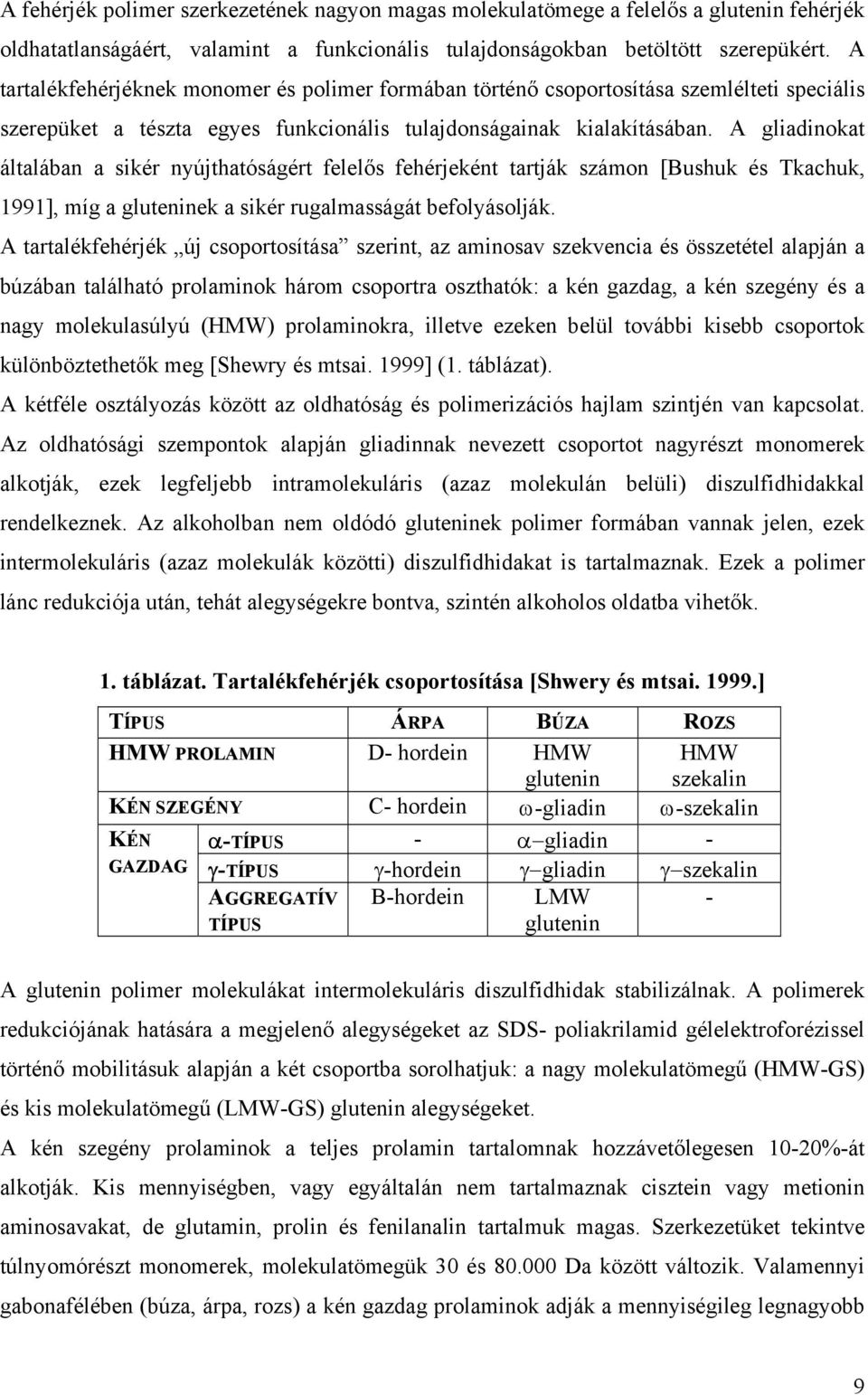 A gliadinokat általában a sikér nyújthatóságért felelős fehérjeként tartják számon [Bushuk és Tkachuk, 1991], míg a gluteninek a sikér rugalmasságát befolyásolják.