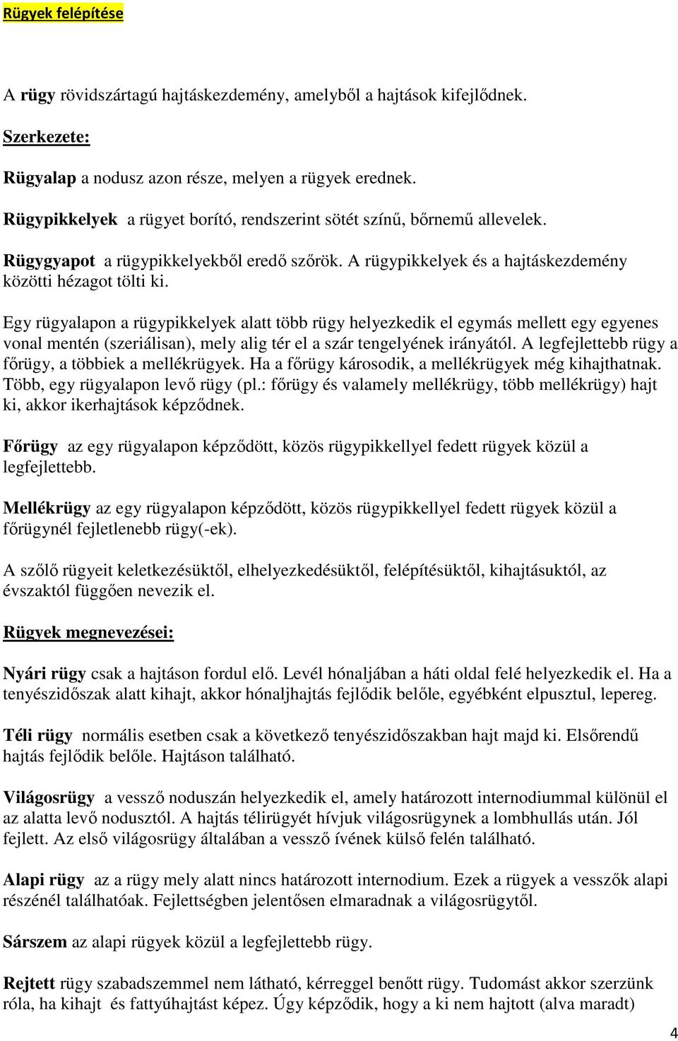 Egy rügyalapon a rügypikkelyek alatt több rügy helyezkedik el egymás mellett egy egyenes vonal mentén (szeriálisan), mely alig tér el a szár tengelyének irányától.