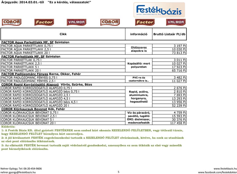 mert 10 027 Ft FACTOR PARKETTLAKK 5 l polyuretan 17 923 Ft FACTOR PARKETTLAKK 20 l 65 716 Ft FACTOR Padlózománc Fényes Barna, Okker, Fehér FACTOR PADLÓZOMÁNC FÉNYES 0,75 l PVC-re és 3 482 Ft FACTOR