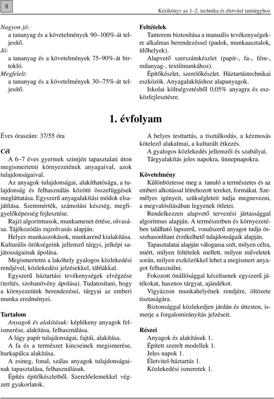 Alapvetô szerszámkészlet (papír-, fa-, fém-, mûanyag-, textilmunkához). Építôkészlet, szerelôkészlet. Háztartástechnikai eszközök. Anyagalakításhoz alapanyagok.