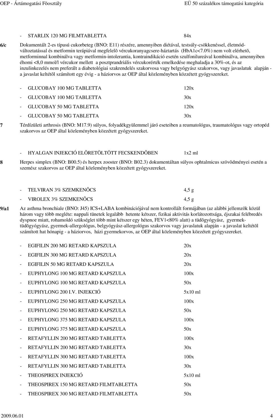 0%) nem volt elérhetõ, metforminnal kombinálva vagy metformin-intolerantia, kontraindikáció esetén szulfonilureával kombinálva, amennyiben éhomi <8,0 mmol/l vércukor mellett a posztprandriális