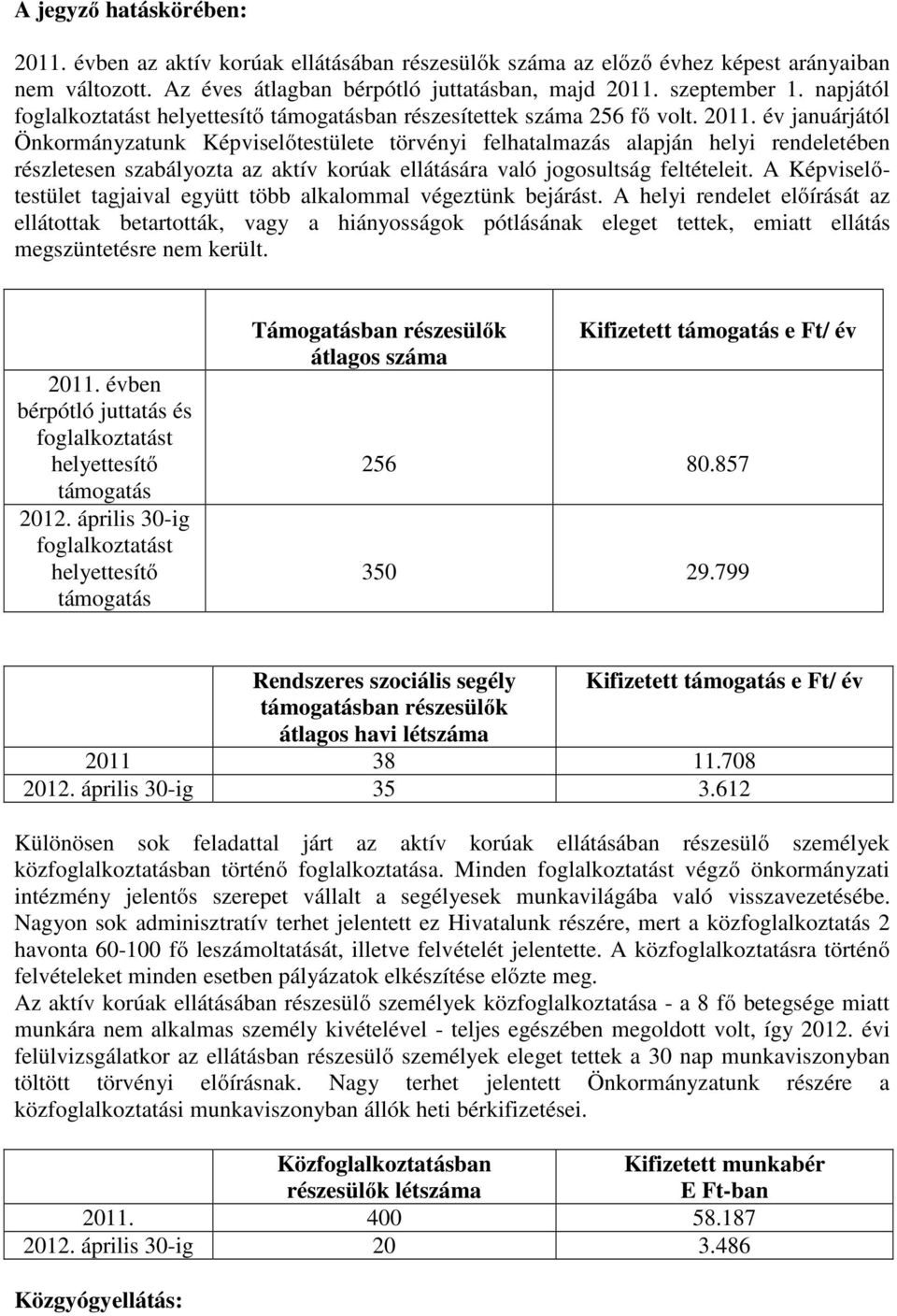 év januárjától Önkormányzatunk Képviselőtestülete törvényi felhatalmazás alapján helyi rendeletében részletesen szabályozta az aktív korúak ellátására való jogosultság feltételeit.