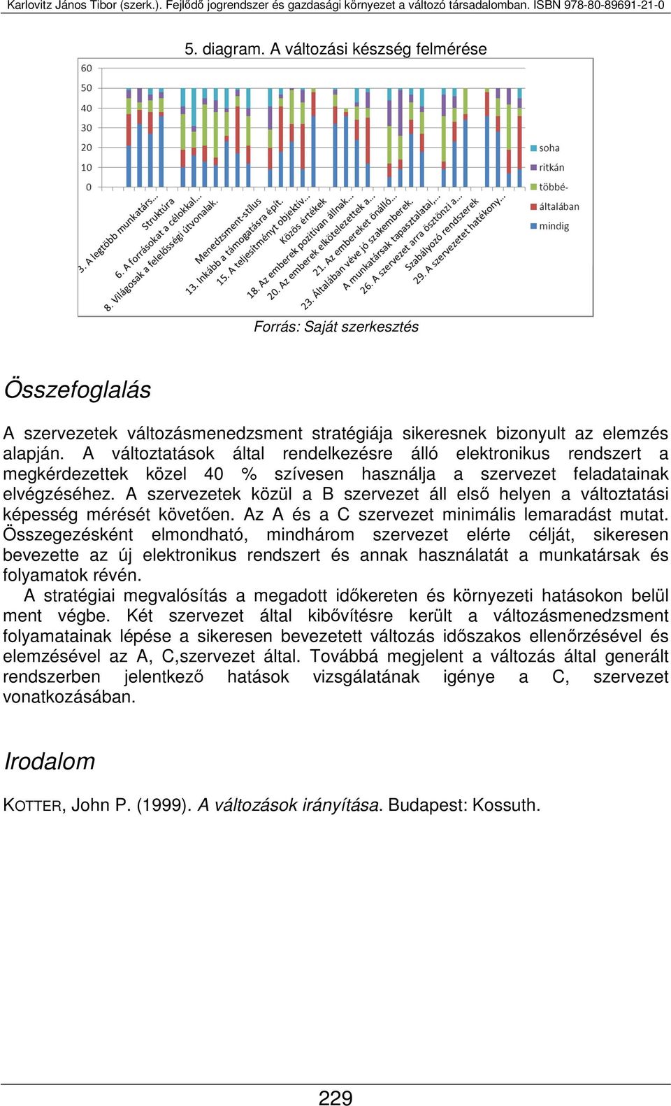 A szervezetek közül a B szervezet áll első helyen a változtatási képesség mérését követően. Az A és a C szervezet minimális lemaradást mutat.