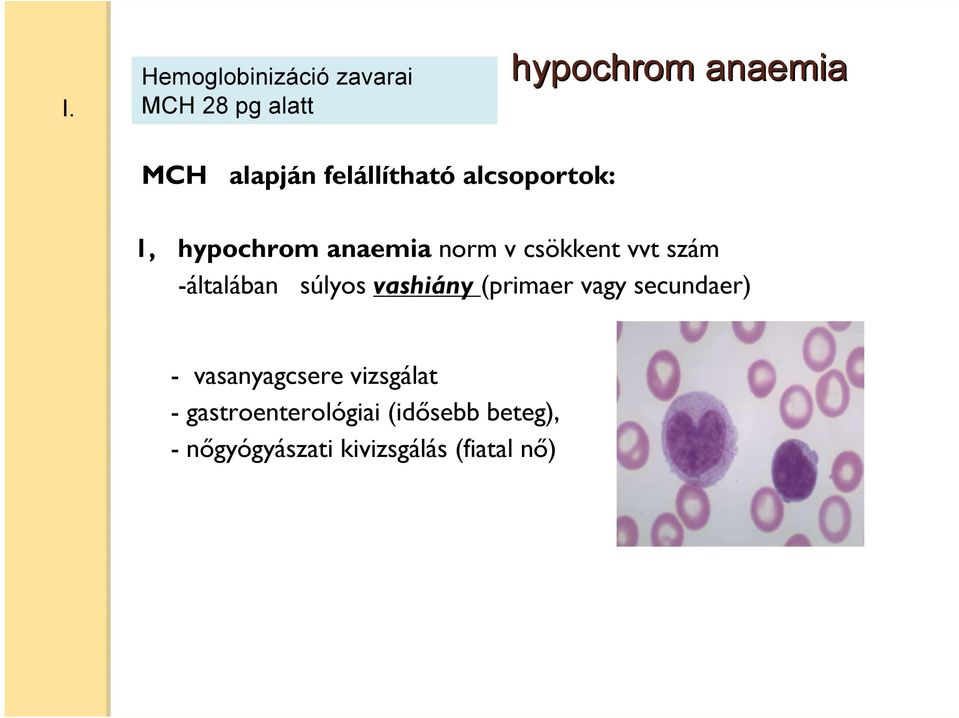 -általában súlyos vashiány (primaer vagy secundaer) - vasanyagcsere