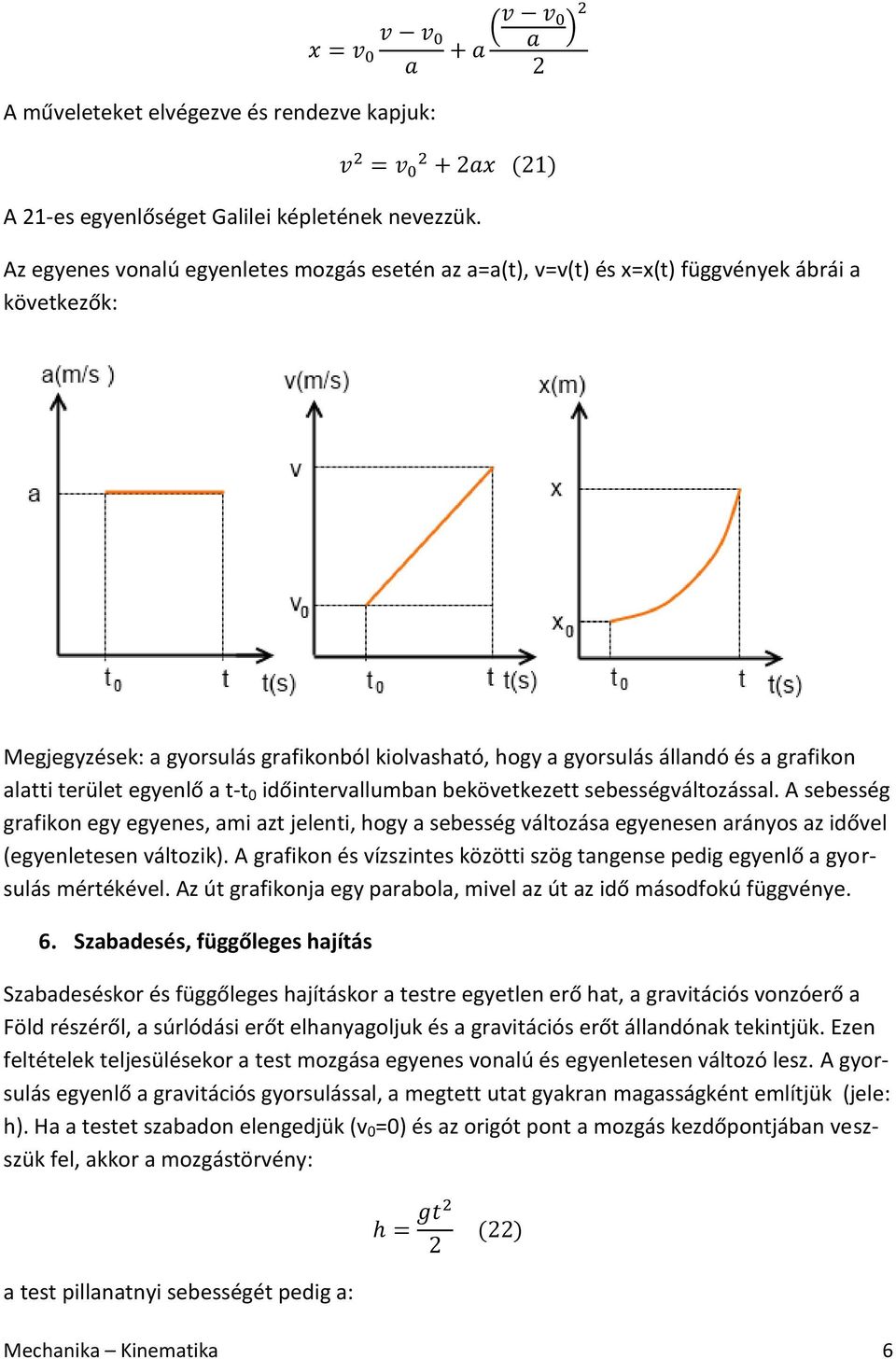 terület egyenlő a t-t 0 időintervallumban bekövetkezett sebességváltozással.