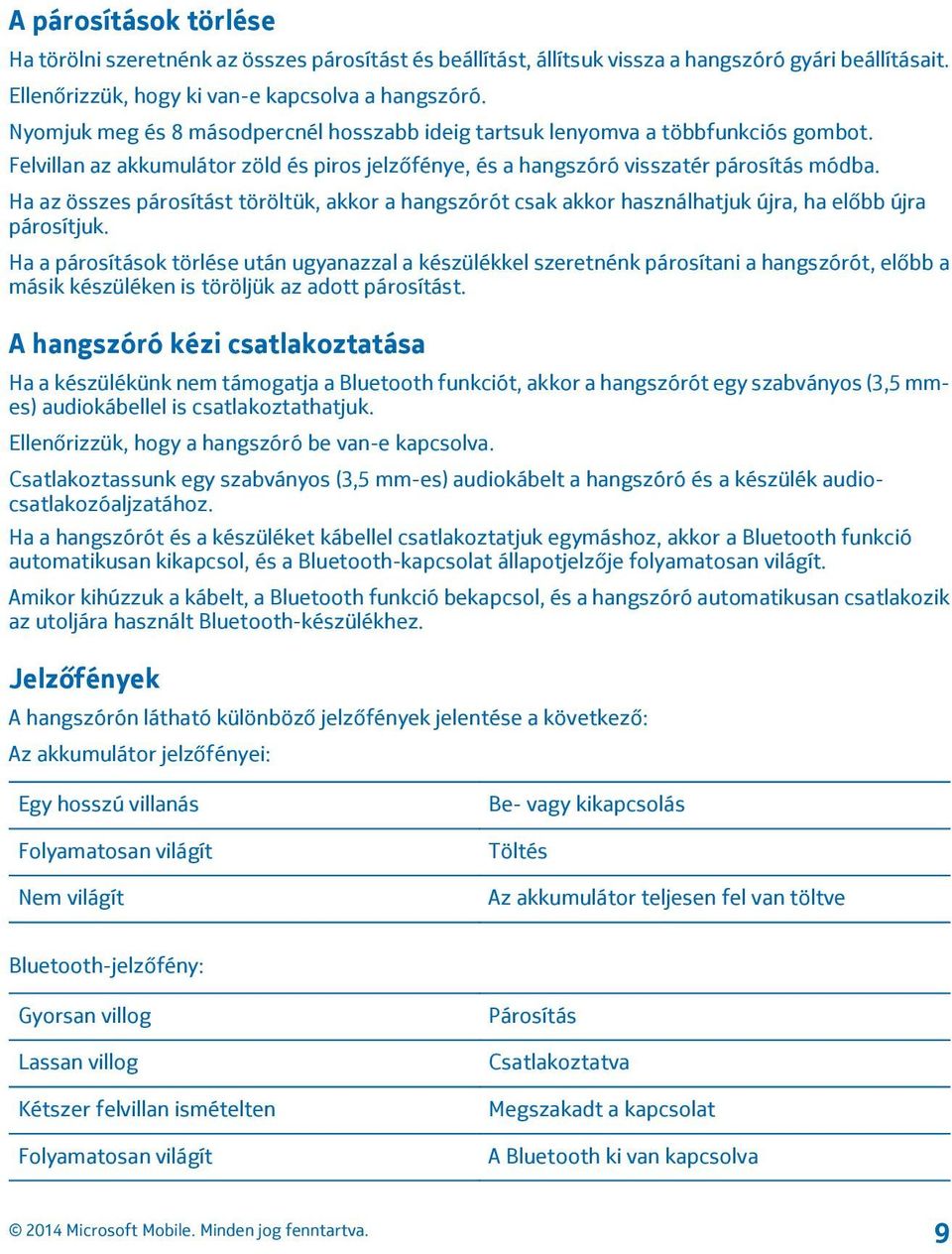 Ha az összes párosítást töröltük, akkor a hangszórót csak akkor használhatjuk újra, ha előbb újra párosítjuk.