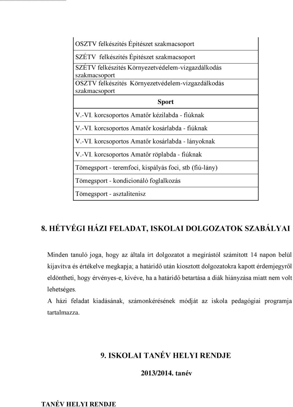 HÉTVÉGI HÁZI FELADAT, ISKOLAI DOLGOZATOK SZABÁLYAI Minden tanuló joga, hogy az általa írt dolgozatot a megírástól számított 14 napon belül kijavítva és értékelve megkapja; a határidő után kiosztott