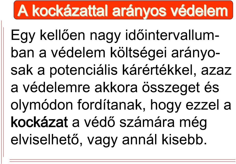 kárértékkel, azaz a védelemre akkora összeget és olymódon