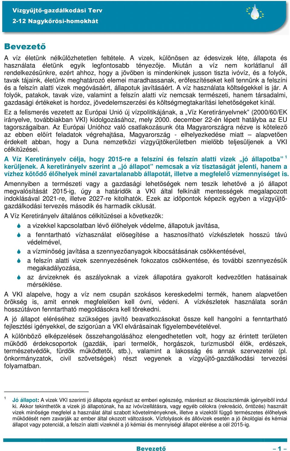 erőfeszítéseket kell tennünk a felszíni és a felszín alatti vizek megóvásáért, állapotuk javításáért. A víz használata költségekkel is jár.