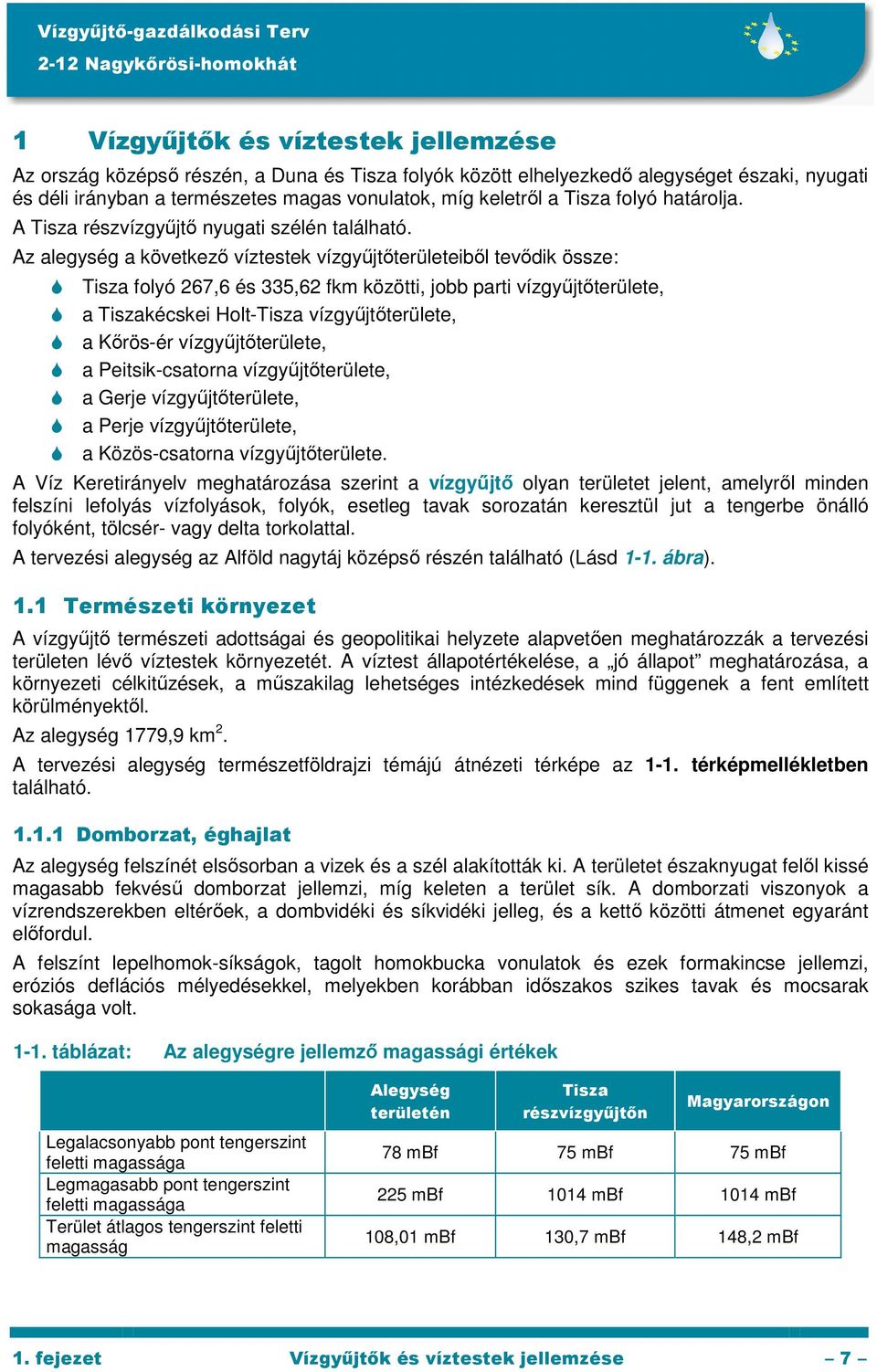 Az alegység a következő víztestek vízgyűjtőterületeiből tevődik össze: Tisza folyó 267,6 és 335,62 fkm közötti, jobb parti vízgyűjtőterülete, a Tiszakécskei Holt-Tisza vízgyűjtőterülete, a Kőrös-ér