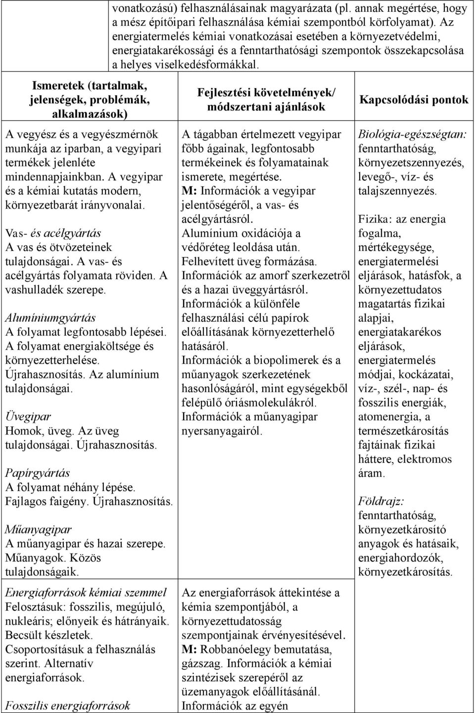 Alumíniumgyártás A folyamat legfontosabb lépései. A folyamat energiaköltsége és környezetterhelése. Újrahasznosítás. Az alumínium tulajdonságai. Üvegipar Homok, üveg. Az üveg tulajdonságai.