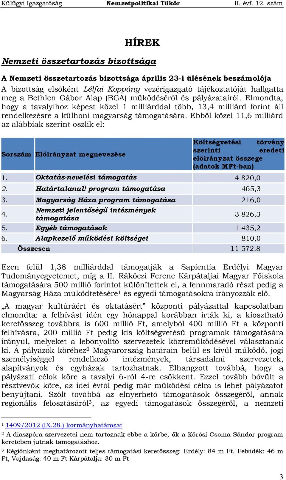 Ebből közel 11,6 milliárd az alábbiak szerint oszlik el: Sorszám Előirányzat megnevezése Költségvetési törvény szerinti eredeti előirányzat összege (adatok MFt-ban) 1.