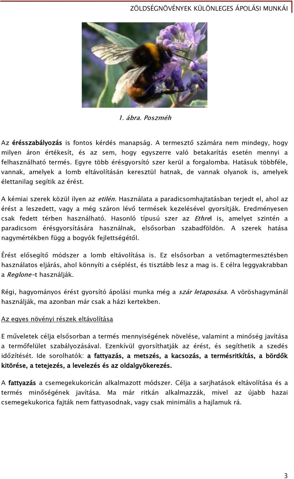 Hatásuk többféle, vannak, amelyek a lomb eltávolításán keresztül hatnak, de vannak olyanok is, amelyek élettanilag segítik az érést. A kémiai szerek közül ilyen az etilén.