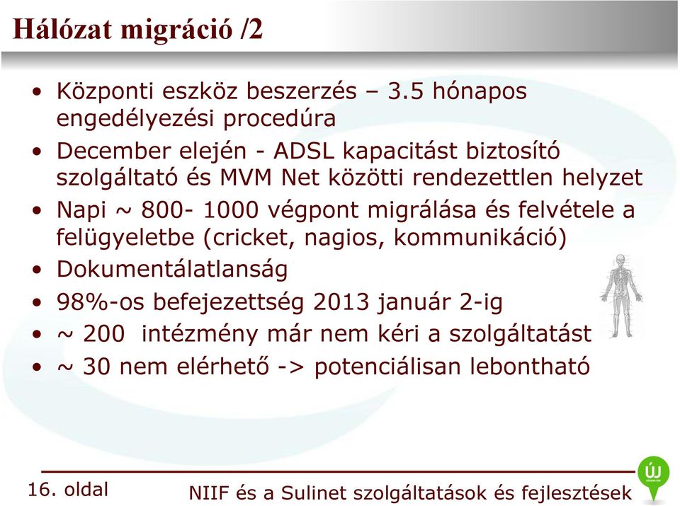 közötti rendezettlen helyzet Napi ~ 800-1000 végpont migrálása és felvétele a felügyeletbe (cricket,